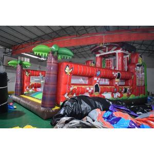 PVC Material Farm Themed Inflatable Fun City For Amusement Park With Slide Fire Resistant