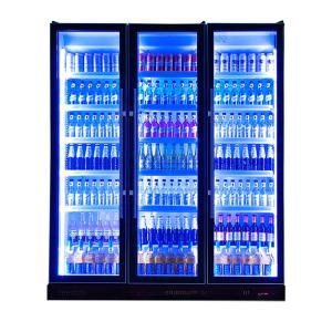 China Three Glass Doors Vertical Commercial Latest Model Multiple LED Lights Beverage Refrigeration Display Freezer supplier