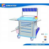 Plastic Drawer emergency crash cart , ABS Hospital Furniture Trolley IV pole