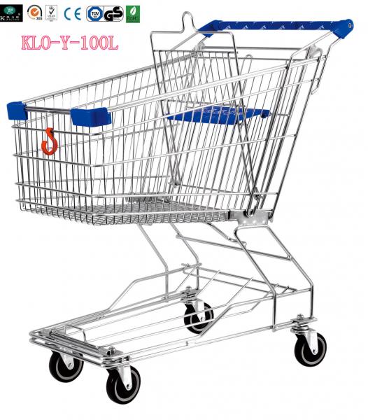Food Environmental Stainless Steel Metal Wire Shopping Trolley Carts 100L