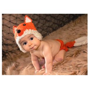 オレンジFoxの赤ん坊の帽子の帽子の赤ん坊の写真撮影の支柱のかぎ針編みの帽子の下着の動物の帽子の帽子のbeani