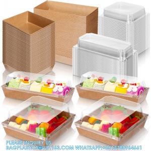 Charcuterie Box With Clear Safety Lid 5 Brown Square Disposable Food Container Bakery Bread Box Brown Baking