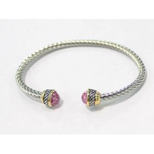 China (B-66)Women Jewelry Gold Silver Two Tone Plated with Pink Cubic Zircon Cable Bracelet supplier