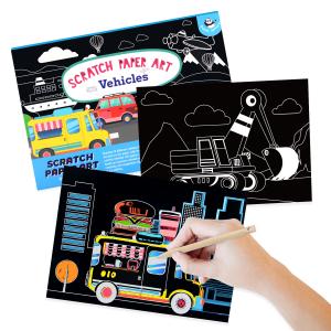 12 Sheets Vehicle Theme Magic Scratch Art Crafts Scratch Sticks Set For Kid