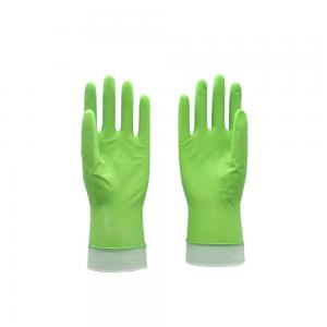 12 Inches Green Household Rubber Gloves Flock Lined  For House Work
