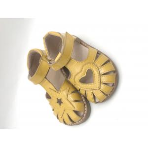 Yellow Soft Kids Slippers Sandals Mirrored Cowhide Leather Closed Toe Sandals