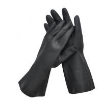 China Alkali Resistance Neoprene Chemical Gloves 330mm Flock Lined Black Neoprene Gloves on sale