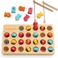 China STEM Learning Wooden Magnetic Fishing Game Montessori Letters Cognition Toy on sale