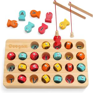 STEM Learning Wooden Magnetic Fishing Game Montessori Letters Cognition Toy