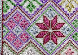 China Multi Colored Cross - Stitched Embroidery Lace Fabric From Schiffli Lace Machine on sale 