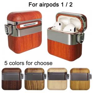 wood metal case protective cover compatible with apple airpods 2 and 1 blu tooth earphone