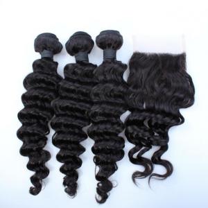 China Malaysian Deep Wave Closure Malaysian Curly Hair Virgin Hair Bundles With Lace Closure supplier