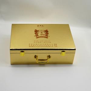 Hinged Wood Luxury Gift Boxes 300g Golden Handle Packaging For Health Care