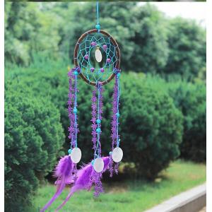 China Circular Purple Handmade Dream Catcher Net With Feathers Wall Hanging Decoration Decor Craft Gift Wind Chimes for Home supplier