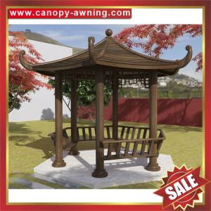outdoor backyard Chinese antique wood look aluminum gazebo pavilion canopy awning shelter shed for sale