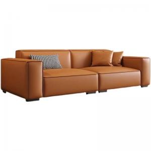 China Leather Custom Sofa Bed Straight Row Minimalist Living Room Head Layer Cowhide Caramel Color supplier