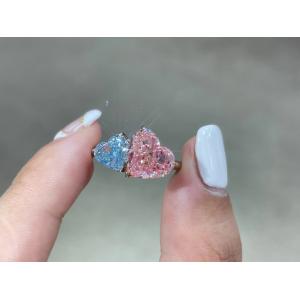 Pink&Blue Lab Grown Diamond Rings Twin Heart Shape 18k White Gold Rings