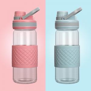 480ml High quality and convenient Leakproof BPA Free Glass Water Bottle with silicone sleeve and handgrip