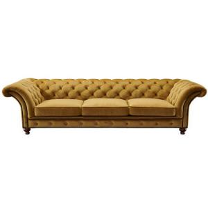 Vintage Yellow / Mustard Velvet Chesterfield Couch Sofa