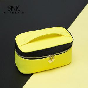 Eco-Friendly Make Up Brush Bag Double Zippers Black Yellow Cosmetic Pouch Bag