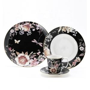 9 Inch  Customized Dinnerware Set Porcelain Gold Rim Ceramic Dinner Plates Sets