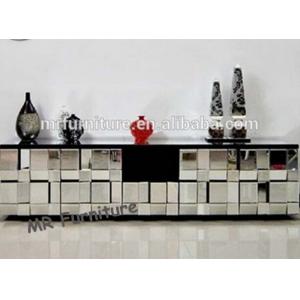 Muti Faceted Glass Mirror TV Stand , Beveled Full Mirrored Glass TV Unit