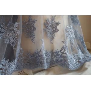 China Pale Blue Beaded 3D Flower Lace Fabric By The Yard For Wedding Dress supplier