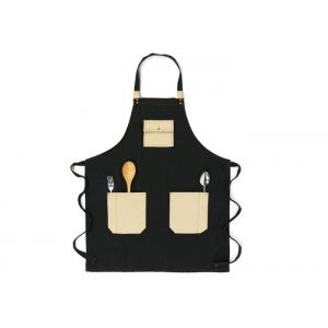 Dark Black Denim Cooking Apron With PU Leather Pockets And Nice Back Tie