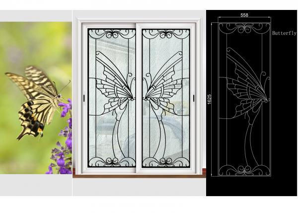 Decorative Wrought Iron Glass For Door Agon Filled 22*64inch Size Shaped