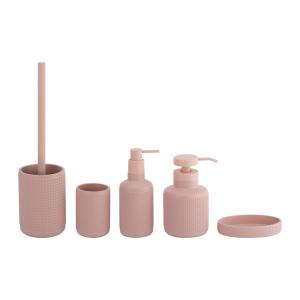 China Polyresin bathroom set round shape with small dots toilet bowl brush soap dish for bathroom on sale
