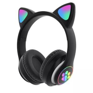 Black Bluetooth Cat Headphones , Foldable Wireless Bluetooth Headphones