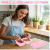 China Contenedores de bocadillos reutilizables de silicona con tapas, 3 paquetes de doble / 2 compartimientos Contenedor de caja de bocadillos para salsa de ensalada, contenedores de condimentos con tapas para control de porciones, viajes, picnic wholesale