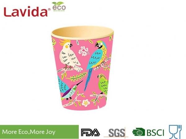 Biodegradable Durable Bamboo Fibre Coffee Cup Nature Pattern With Handrwan