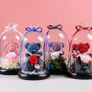 Wholesale Price Rose bear preserved roses in glass dome rose bear for lover