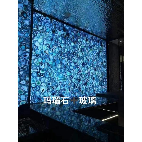 Custom Polished Blue Agate Backsplash Tile Semi Precious Stone Slabs