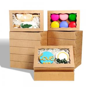 Kraft Paper Box With Clear Display Window For Packaging Macarone Cake Foldable Design
