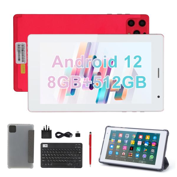 Cアイディア 7インチ アンドロイド スマートタブレット 8+512GB クアッドコア WiFi タブレット HDタッチスクリーン CM513 ((赤)