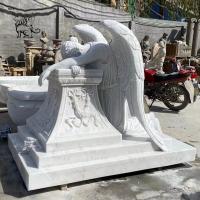 China Marble Life Size Weeping Angel Statues Tombstone Monuments Cemetery Headstone Stone Carving Modern on sale