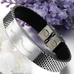 Tagor Stainless Steel Jewelry Super Fashion Silicone Leather Bracelet Bangle TYSR054