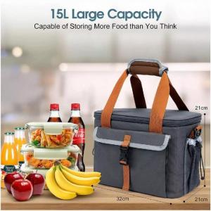 15l Portable Foldable 600d Oxford Cloth Cooler Lunch Bag With Shoulder Strap