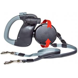 Double Extendable Dog Lead With Reflective Leads For Safety Black & Gray