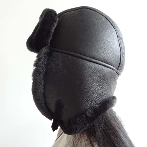 Russian Winter Fur Adult Earflaps Lamb Fur Leather 5 Panel Trooper Hat