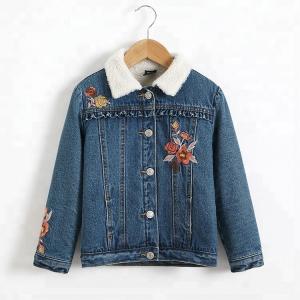 China Embroidery Designs Kids Denim Clothes , Lovely Winter Girls Jeans Coat supplier