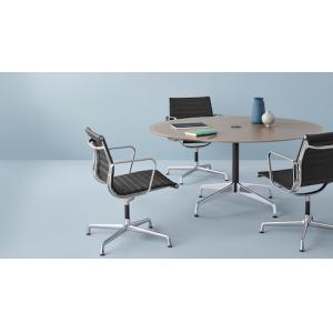 Conference Room Aluminum Office Chair Mid Back Ribbed Leather Back Material