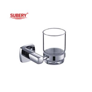 China Single Tumbler Holder Brass Glass Bathroom OEM Brass Base Square With Curve Design supplier