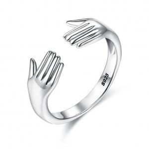 Finger Ring For Women 925 Sterling Silver Double Hand Shape Ring