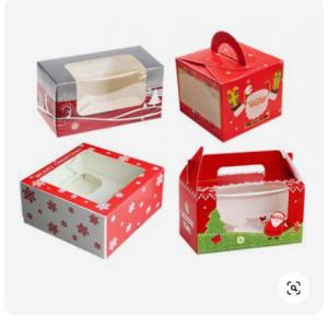 ISO9001 Offset Printing Transparent Window Christmas Cake Box With Handle