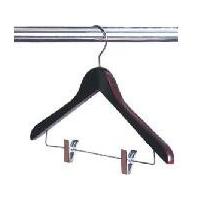 China Aubergine Wooden Non Slip Skirt Hangers For Hotel Guestroom Laundry on sale