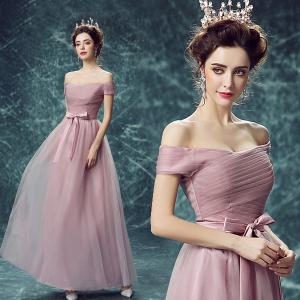 Pink Off The Shoulder Butterfly Sashes Crepe Gorgeous Evening Dress TSJY136