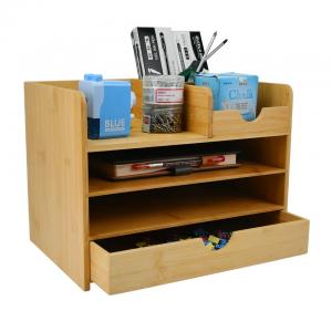 Multifunctional Waterproof Bamboo Box Office Wood Desk Accessories Set Storage